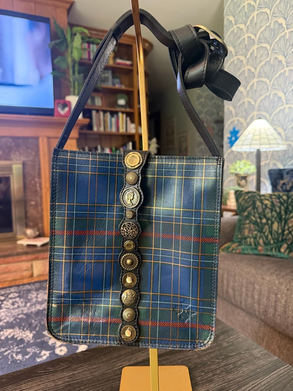 Patricia Nash Venezia Crossbody Bag - Blue/Green Tartan Plaid Leather